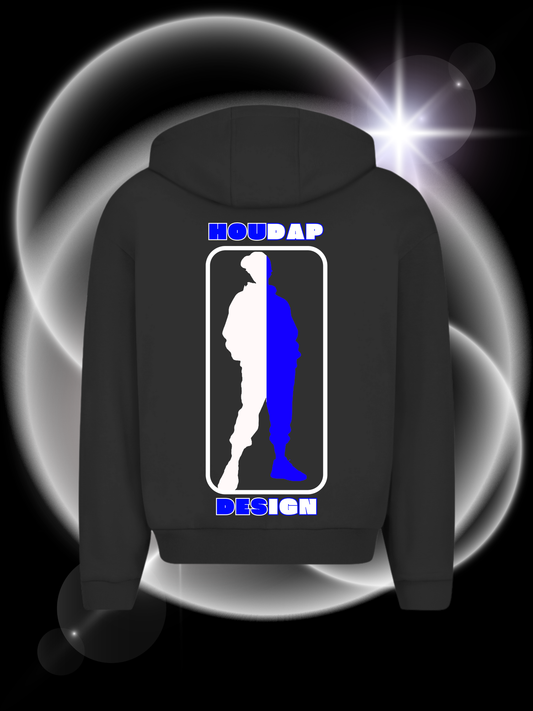 side by side blue  Oversize Zipper Hoodie